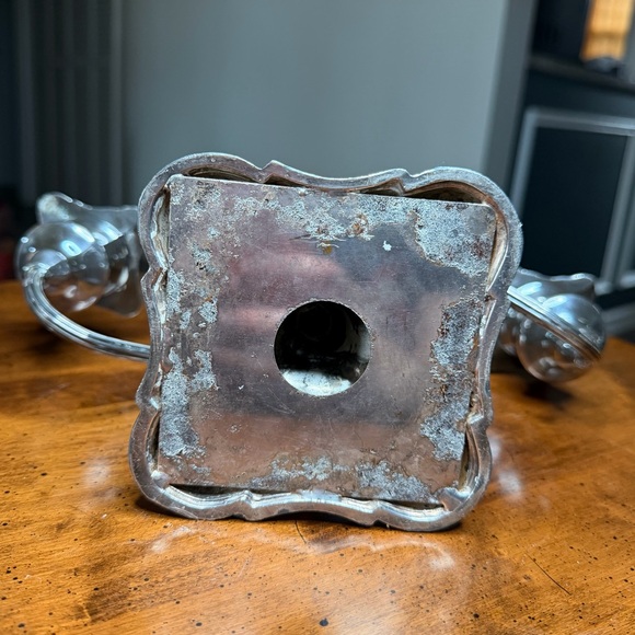 Candelabra Silver Plate EP Lead Solid Metal Twisted 3 Arm Taper Candle - Picture 4 of 4